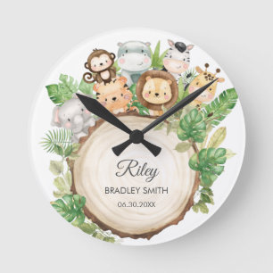 Cute jungle Animals Grey Barn Bedroom Nursery Rund Klocka