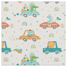 Cute Jungle Animals in Cars on white