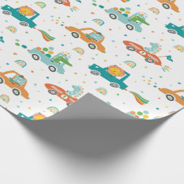 Cute Jungle Animals in Cars with regnbows Presentpapper