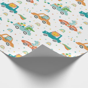 Cute Jungle Animals in Cars with regnbows Presentpapper