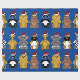 CUTE JUNGLE ANIMALS IN SANTA HATS Wrapping Papper Presentpapper