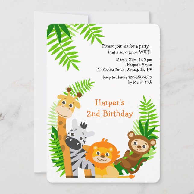 Cute Jungle Animals-inbjudan Inbjudningar (Framsida)