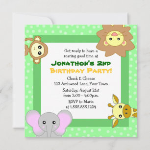 Cute Jungle Animals, inbjudningar till Barns födel
