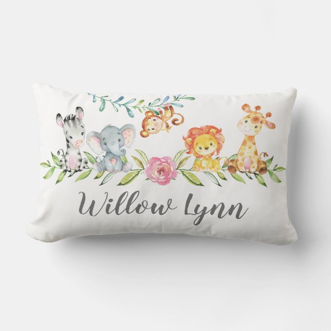Cute Jungle Animals Nursery Pillow Lumbarkudde (Framsida)
