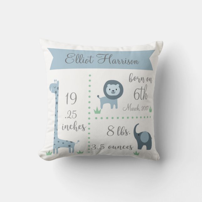 Cute Jungle Animals Pojke Announcement Pillow Kudde (Framsida)