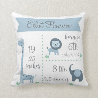 Cute Jungle Animals Pojke Announcement Pillow Kudde