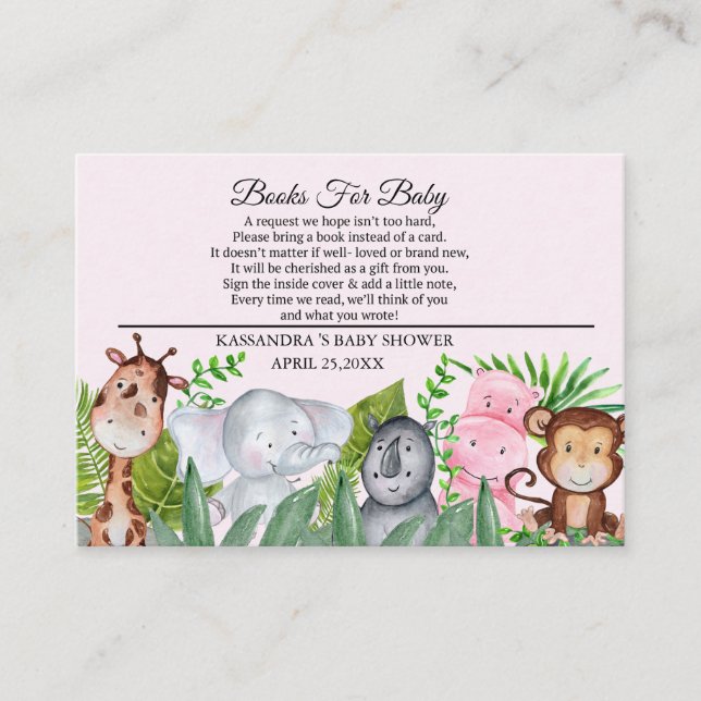 Cute Jungle Animals Rosa Baby Shower Bok för Baby Tilläggskort (Framsida)