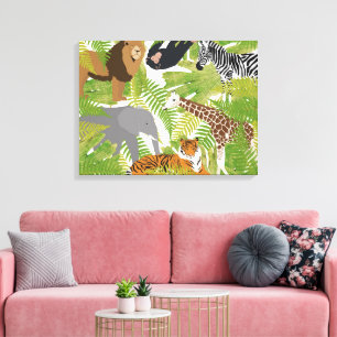 Cute Jungle Animals Safari Boy Flickor Canvastryck