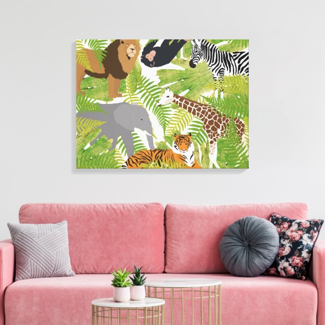 Cute Jungle Animals Safari Boy | Flickor Canvastryck (Insitu (Vardagsrum))