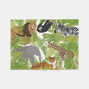 Cute Jungle Animals Safari Boy   Flickor Fleecefilt