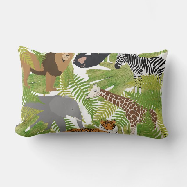 Cute Jungle Animals Safari Boy | Flickor Lumbarkudde (Framsida)