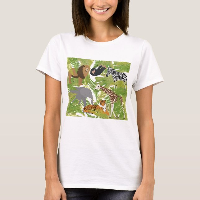 Cute Jungle Animals Safari Boy | Flickor T Shirt (Framsida)