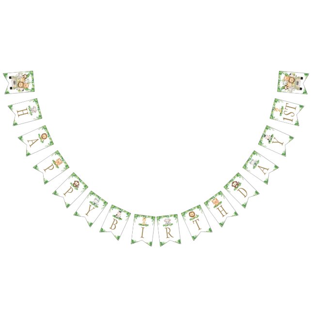 Cute Jungle Animals Safari Car Greenery Birthday Vimplar (Alla)