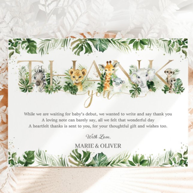 Cute Jungle Animals Safari Greenery Baby Shower Tack Kort (Skapare uppladdad)