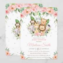 Cute jungle Animals Safari Rosa Blommigt Baby Show