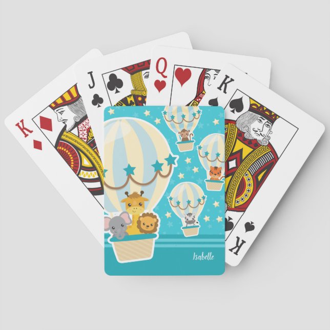 Cute Jungle Animals som flyger i Luftballonger Casinokort (Baksidan)