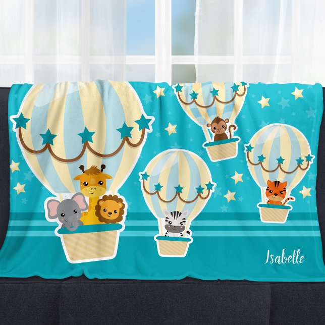 Cute Jungle Animals som flyger i Luftballonger Fleecefilt (Skapare uppladdad)