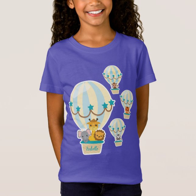 Cute Jungle Animals som flyger i Luftballonger Kid T Shirt (Framsida)