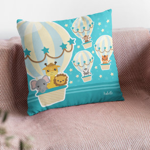 Cute Jungle Animals som flyger i Luftballonger Kudde