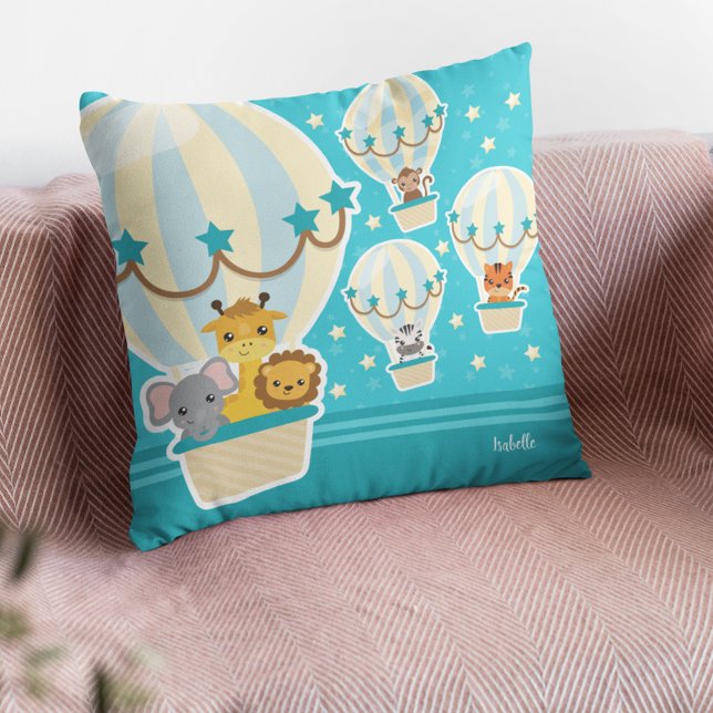 Cute Jungle Animals som flyger i Luftballonger Kudde (Skapare uppladdad)