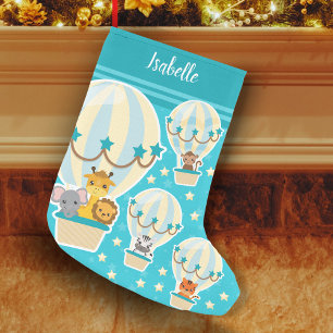 Cute Jungle Animals som flyger i Luftballonger Liten Julstrumpa