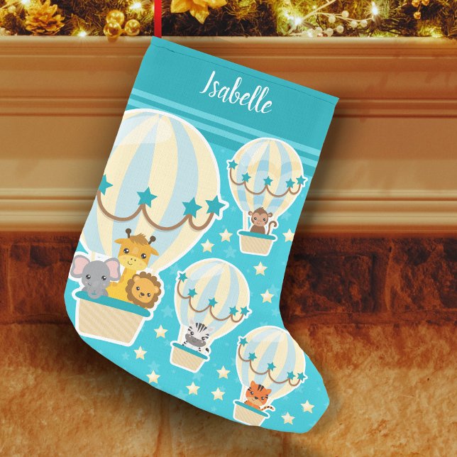 Cute Jungle Animals som flyger i Luftballonger Liten Julstrumpa (Skapare uppladdad)