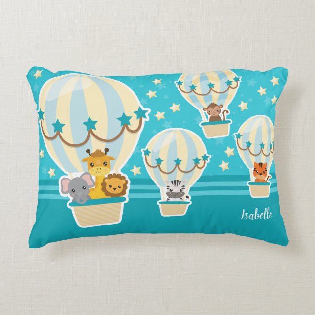 Cute Jungle Animals som flyger i Luftballonger Prydnadskudde (Framsidan)