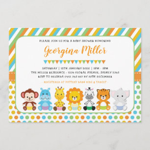 Cute Jungle Baby djur Safari Baby Shower Inbjudningar