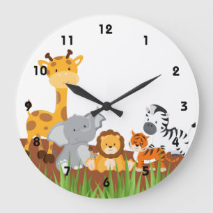 Cute Jungle Baby djur Wall Clocks Stor Klocka