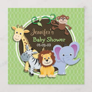 Cute Jungle Baby Shower; Ovaler för ljussken Grönt Inbjudningar