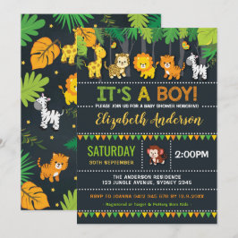 Cute Jungle Boy Shower Safari Animals Party Inbjudningar