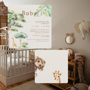 Cute Jungle CreamRound Baby Shower Inbjudningar