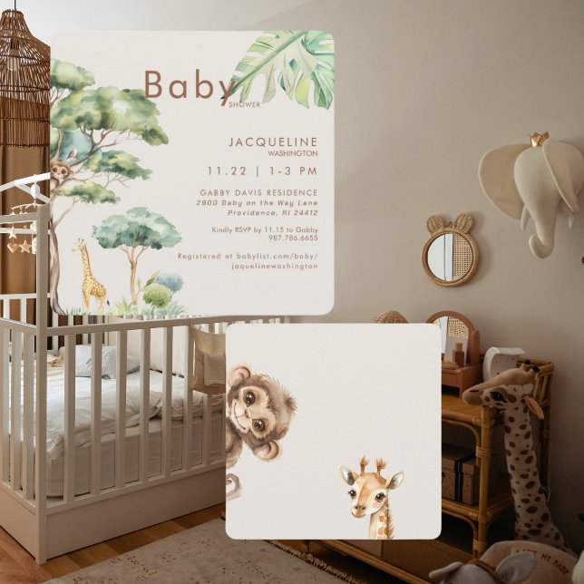 Cute Jungle CreamRound Baby Shower Inbjudningar (Skapare uppladdad)