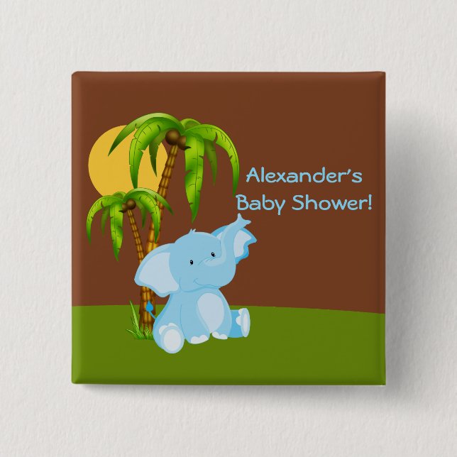 Cute Jungle Elephant Boy Baby Shower-knapp Knapp (Framsida)