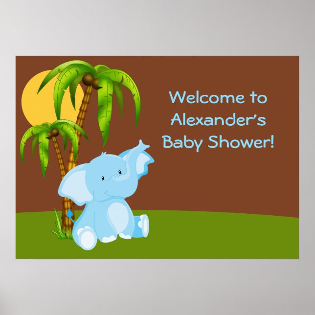 Cute Jungle Elephant Boy Shower Poster (Framsidan)