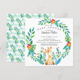 Cute Jungle Giraffe Baby Shower Inbjudningar