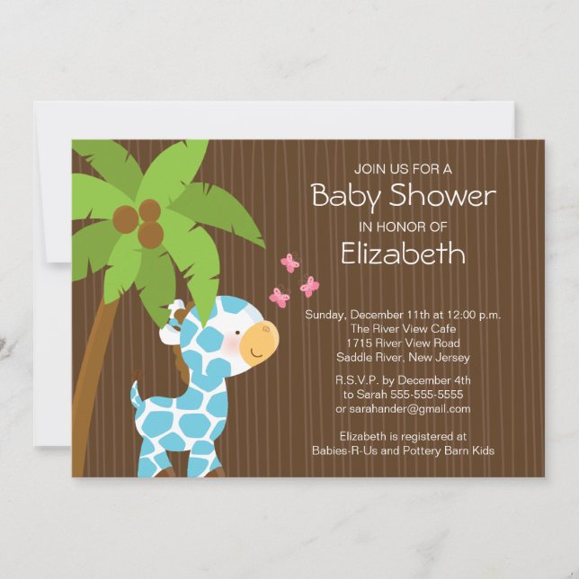 Cute Jungle Giraffe Boy Baby Shower-inbjudan Inbjudningar (Framsida)
