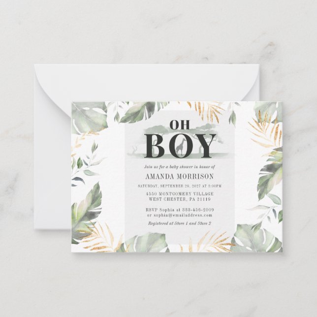 Cute Jungle Giraffe Boy Shower Anteckningskort (Framsida)