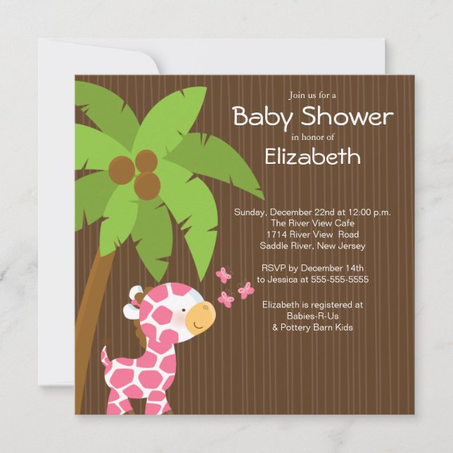 Cute Jungle Giraffe Girl Baby Shower-inbjudningar Inbjudningar (Framsida)