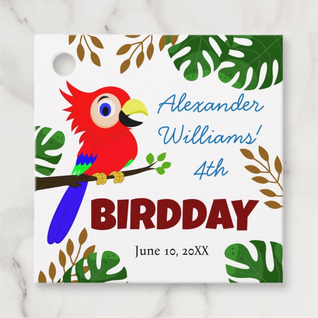 Cute Jungle Parrot Bird Barn Födelsedagsfest Gåvor Etiketter (Framsida)
