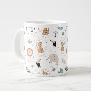 Cute Jungle Rainforest Animals Mönster Jumbo Mugg