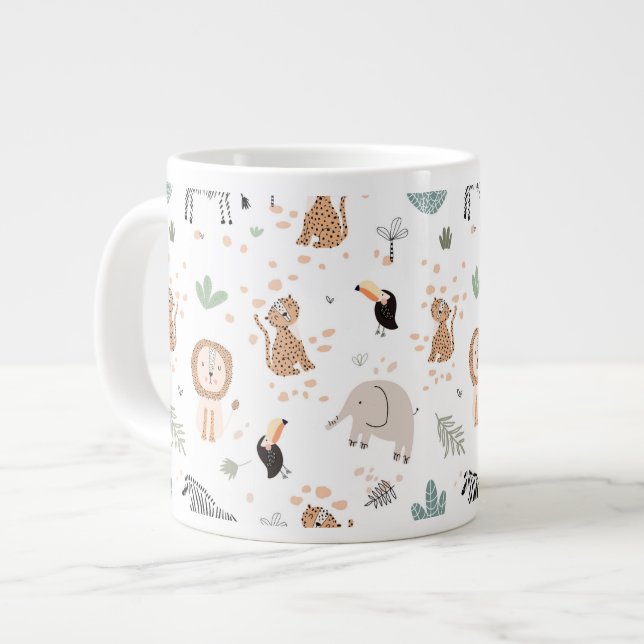 Cute Jungle Rainforest Animals Mönster Jumbo Mugg (Framsida vänster)