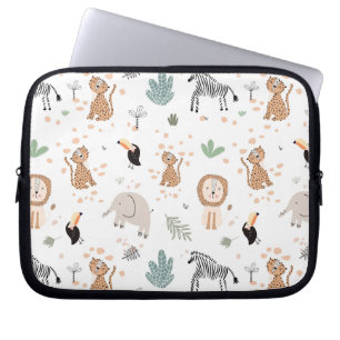 Cute Jungle Rainforest Animals Mönster Laptop Fodral