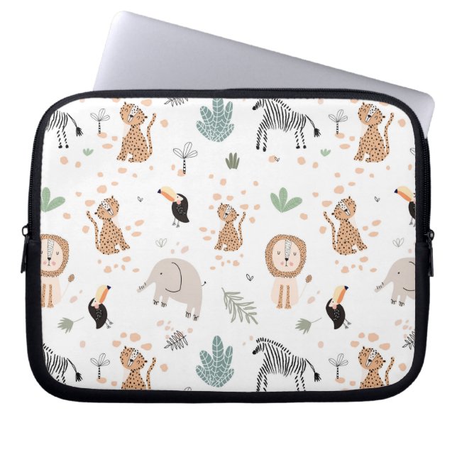 Cute Jungle Rainforest Animals Mönster Laptop Fodral (Framsidan)