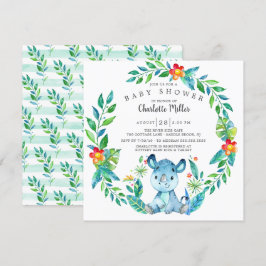 Cute Jungle Rhino Baby Shower Inbjudningar
