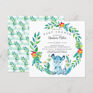 Cute Jungle Rhino Baby Shower Inbjudningar