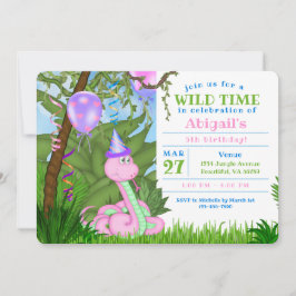 Cute Jungle Rosa Snake Barns födelsedag Party Inbjudningar