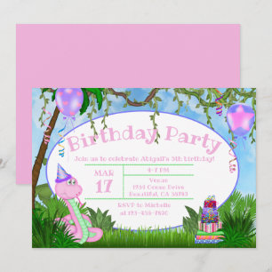 Cute Jungle Rosa Snake Barns födelsedag Party Inbjudningar