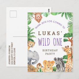 Cute Jungle Safari 1:a födelsedagen Party Tack Vykort