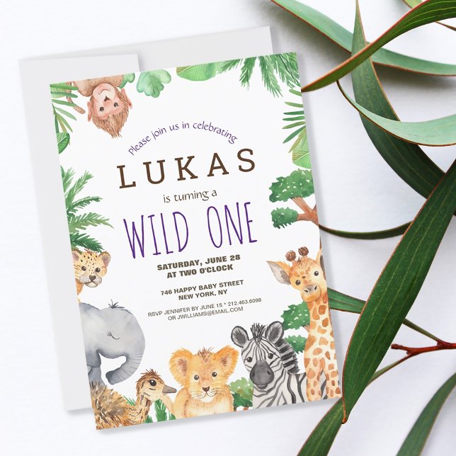 Cute Jungle Safari 1:a födelsedagsinbjudan Inbjudningar (Skapare uppladdad)